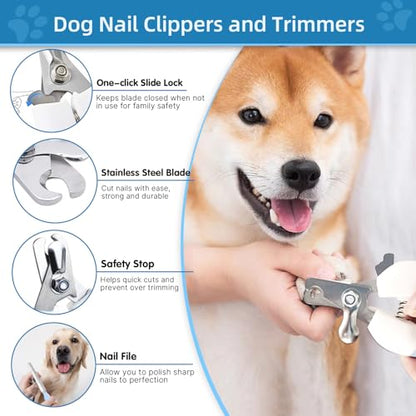 Dog Brush Dog Grooming Kit 7PCS Dog Brush for Shedding-Dog Brushes for Grooming, Dematting Comb, Nail Clipper with Nail File, Flea Comb, Pet Comb, Bath Brush(Blue)