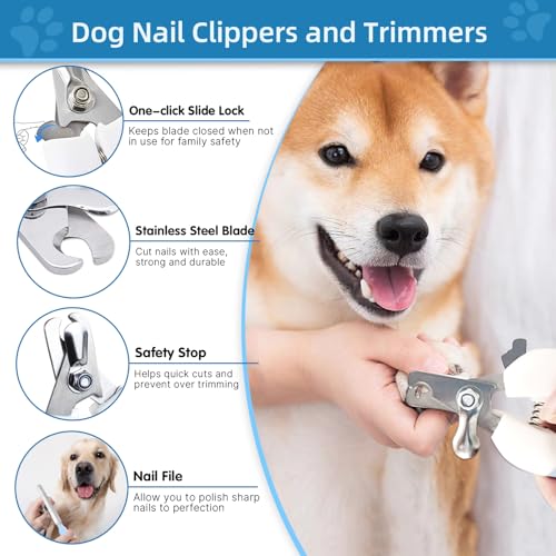 Dog Brush Dog Grooming Kit 7PCS Dog Brush for Shedding-Dog Brushes for Grooming, Dematting Comb for Dogs, Cat Nail Clipper with Nail File, Flea Comb, Pet Comb, Pet Bath Brush-Blue - size: 7PCS+Bag