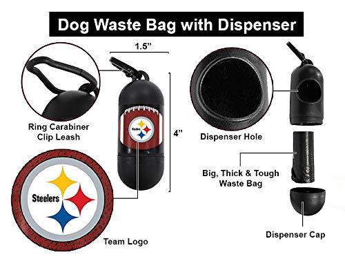 Pets First NFL PITTSBURGH STEELERS PET LICENSED Poop Waste Bag Dispenser and D Ring for Leash with 45 Premium Garbage Bags - color: Pittsburgh Steelers, size: 3 Rolls = 45 Bags