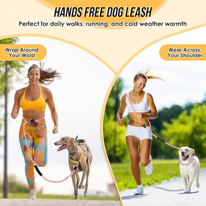 Lukovee Hands Free Dog Leash, 10FT Adjustable Training Lead 1/2 Inch Nylon Heavy Duty Lead No Pull for Large Medium Dogs, Tangle Free Reflective Waist-Leash for Walking Running, Pink - color: Pink