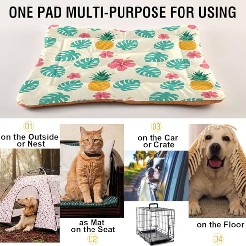 Pineapple Pattern Pet Bed Mat for Dogs and Cats, Soft Washable Crate Pad with Non-Slip Bottom, Cozy Bed Cushion for Small Medium Large Pets, 18x24 Inch - size: Small