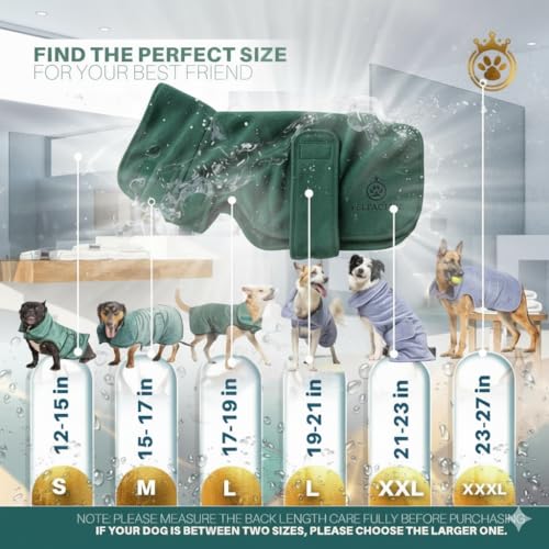 |FELPACTIVE® Premium Dog Drying Robe | Sizes S - XXXL | Quick-Drying Super Absorbent Double-Layer Microfiber | Soft & Snug Fit | Includes Luxury Gift Box + EBOOK | Dog Bath Robe, Pet Warming Bathrobe - color: jade green, size: Large