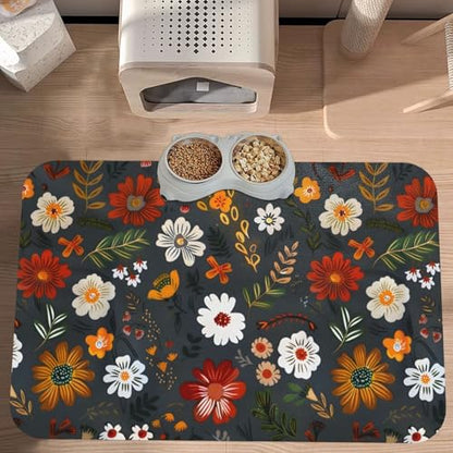 Flower Berries Dog Food Mat Absorbent Bowl Mats No Stains Quick Dry Waterproof Pet Cat Placemats for Food and Water, 30x45cm - color: Flower Berries