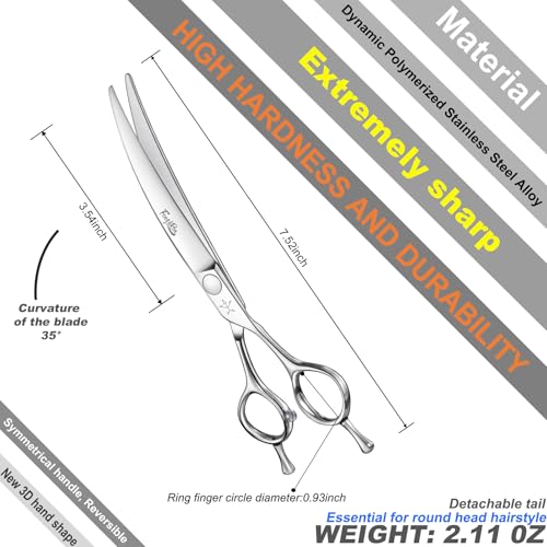 High-end Professional Dog Grooming Curved Scissors Pet Curved Shears 7 Inches Extremely Very Sharp Made Of Stainless Steel Alloy By Hand For Dog Cat Groomer - size: 7inch, style: Curved Shears