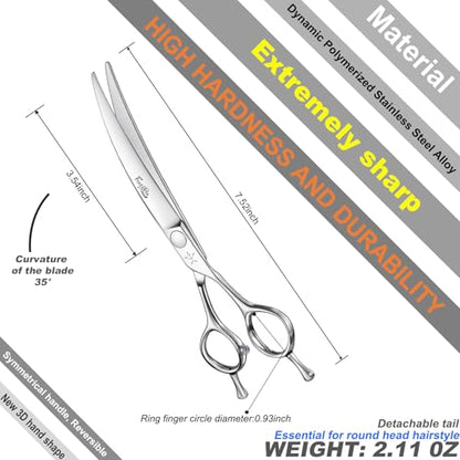 High-end Professional Dog Grooming Curved Scissors Pet Curved Shears 7 Inches Extremely Very Sharp Made Of Stainless Steel Alloy By Hand For Dog Cat Groomer - size: 7inch, style: Curved Shears