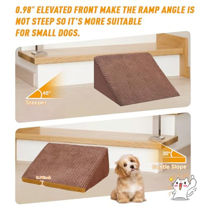 40D Dog Ramp for Stairs for Small & Senior Dogs and Cats – Non-Slip Stair Ramp for Dogs with Gentle Slope, Pet Ramp with Washable Cover & Self-Sticky Pads for Safe Climbing Easy Install(Brown, 3 Pack)