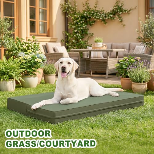 Vonabem Outdoor Dog Bed Waterproof Washable, XXL Crate Pad 48 Inch, Wipeable Leather Pet Beds with Removable Cover Reversible, Durable Anti-Slip Kennel Pads 47"x29" Green - color: Green, size: XXL(47x29x4)