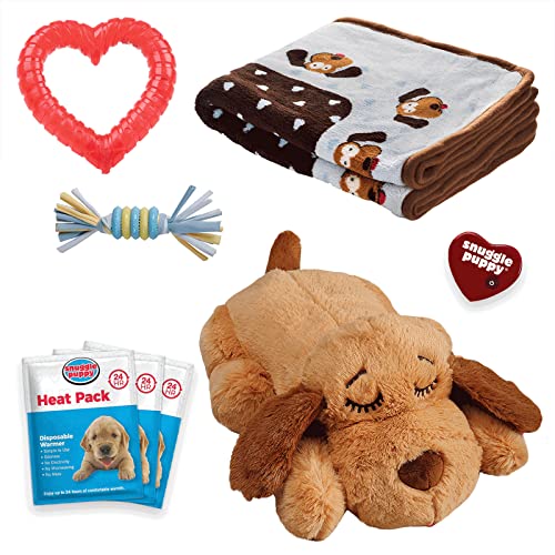 SmartPetLove Original Snuggle Puppy Essentials Starter Kit - Heartbeat Puppy for Dogs - Calming Aid with 3 Heat Packs, Puppy Teething Toy, Dog Chew Toy and Dog Blanket - color: Blue