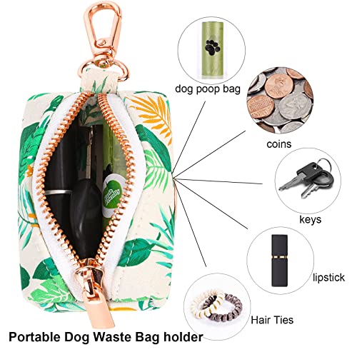 ARING PET Dog Waste Bag Dispenser, Cotton Doggy Poop Bags Holders Attach to Any Leashes, Portable Washable Leaf Pattern Pet Waste Pouch Dispenser with Metal Zipper - color: B:leaf