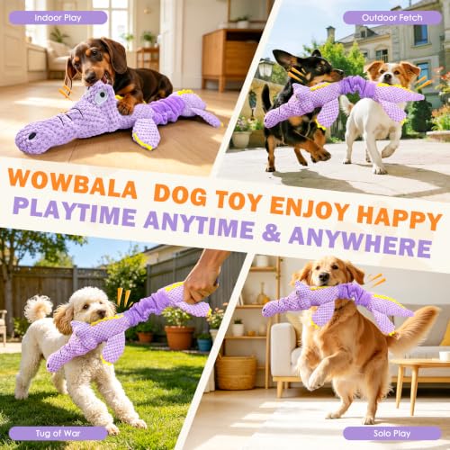 WOWBALA Squeaky Dog Toys for Puppy to Medium Breeds | Interactive Tug of War Dog Toys with Crinkle Paper, Plush Chew Puppy Toys to Keep Them Busy, Training Reward Gift for Dogs - color: Light Purple