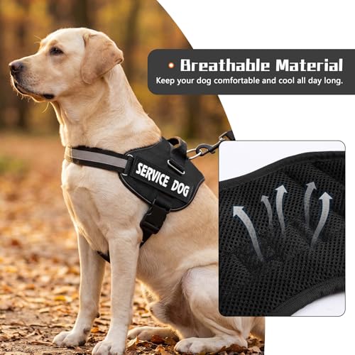 MUMUPET Service Dog Harness, No Pull Reflective Adjustable with Handle, Soft Breathable Padding for Small Dogs, 2 Removable Velcro Patches (Black, XS) - color: Black, size: X-Small