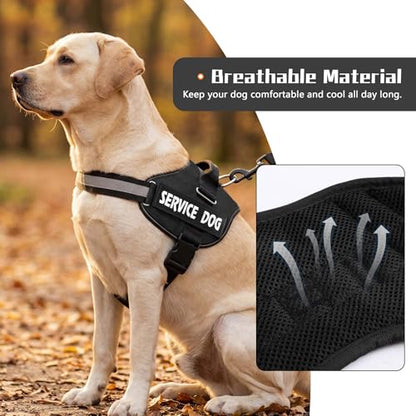 MUMUPET Service Dog Vest, No Pull Reflective Adjustable Harness with Handle, Soft Breathable Padding for Medium Dogs, 2 Removable Velcro Patches (Black, M) - color: Black, size: Medium
