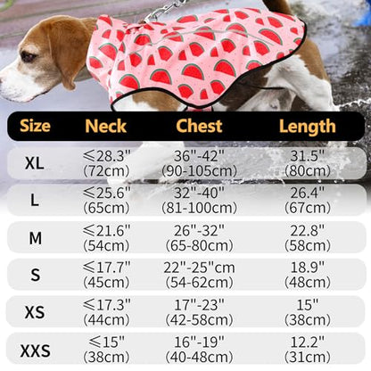 Mile High Life Dog Raincoat, Adjustable Waterproof Reflective Rain Jacket for Small Medium Large Dogs, Lightweight Breathable Pet Rain Coat with Leash Hole(Pink Watermelon,XXS Chest 16-19") - color: Pink Watermelon, size: XXS Chest 16"-19"