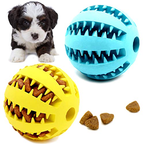 Youngever 2 Pack Dog Ball Toys for Pet Tooth Cleaning, Chewing, Fetching, Treat Ball Food Dispensing Toys (Small 2 Inch) - size: Small 2 inch