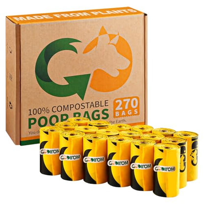 Certified 100% Home Compostable Poop Bags for Dogs, 270 Count Guaranteed Leak Proof and 18 Microns Extra Thick Waste Bag, 18 Rolls of Plant Based Doggie Poop Bag, No Scented with ASTM D6400 & EN13432 - color: Yellow, size: 270 Count (Pack of 1)