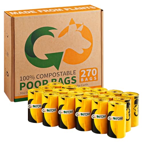 Certified 100% Home Compostable Poop Bags for Dogs, 270 Count Guaranteed Leak Proof and 18 Microns Extra Thick Waste Bag, 18 Rolls of Plant Based Doggie Poop Bag, No Scented with ASTM D6400 & EN13432 - color: Yellow, size: 270 Count (Pack of 1)
