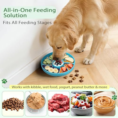 Slow Feeder Dog Bowl Silicone Suction Cup Anti Spill Dogs Cats Blue | strong suction base prevents sliding, extends mealtime, reduces anxiety, textured surface, dishwasher safe - color: Blue