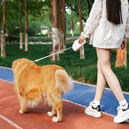 Retractable Dog Leash 16ft Auto-Locking Button Control Stainless Steel Coil for Smooth Retraction,Anti-Slip Rubberized Handle, One-Handed Brake, Strong Nylon Tape,Tangle Free