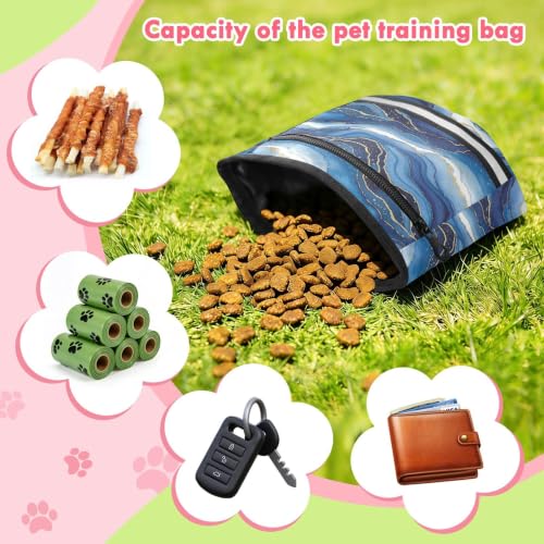 Marble Waves Water-Resistant Dog Treat Pouch, 3 Ways to Wear Treat Bag with Magnetic Closure & Reflective Strip, Hands-Free for Pet Training, Walking