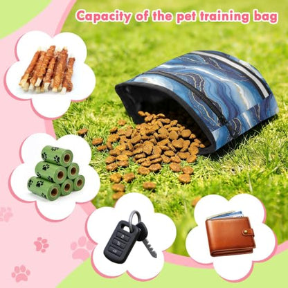 Marble Waves Water-Resistant Dog Treat Pouch, 3 Ways to Wear Treat Bag with Magnetic Closure & Reflective Strip, Hands-Free for Pet Training, Walking