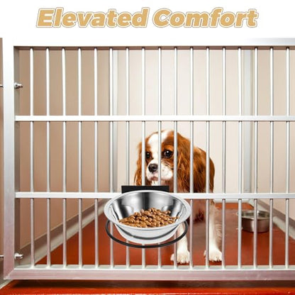 PRETYZOOM Stainless Steel Raised Dog Bowls Wall-Mounted Pet Feeding Station with Deep Food and Water Bowls Large Size Black Hanging Rack for Puppies and Dogs