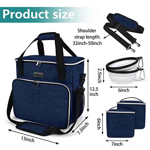 BAGLHER Dog Travel Bag, Pet Travel Bag (ALL Pet Travel Supplies), With 2 Pet Food Containers and 2 Collapsible Silicone Bowls; Essential Kits for Pet Travel Dark Blue - color: Dark Blue, size: Medium