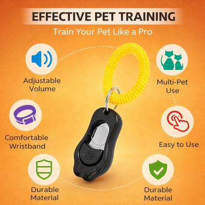 Adjustable Dog Training Clicker, 3 Gears Claw Shaped with Wrist Strap, Sky Blue - High, Medium, Mute Sound Modes, Comfortable Wear for Dogs and Cats (Black) - color: Black