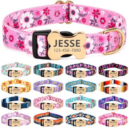 Personalized Dog Collar with Name and Phone Number,Custom Customized Engraved Silent No Jingle ID Nameplate Pet Collar with Bone Buckle,Collars for Puppies X-Small Small Medium Large X-Large Dogs