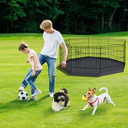 Dog Pen Pet Playpen Dog Fence Indoor Foldable Metal Wire Exercise Puppy Play Yard Pet Enclosure Indoor Outdoor 8 Panels 24 Inch with Bottom Pad/Top Cover (Black with Bottom pad) - style: Playpen + bottom pad