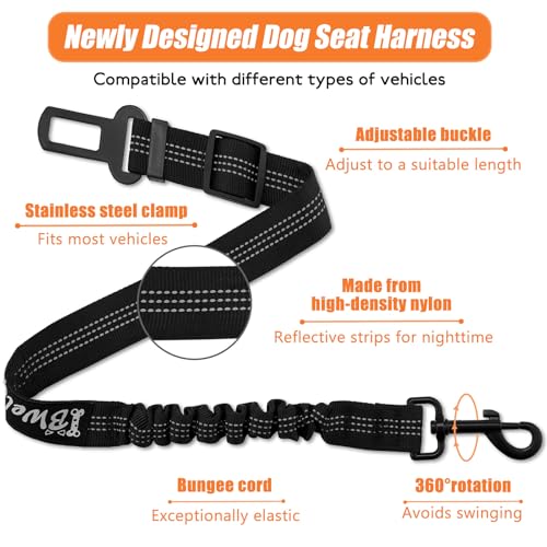 IBWell Dog Seat Belt,3 Piece Set Retractable Dog Car Harness Adjustable Dog Seat Belt for Vehicle Nylon Pet Safety Seat Belts Heavy Duty & Elastic (Black) - color: Black