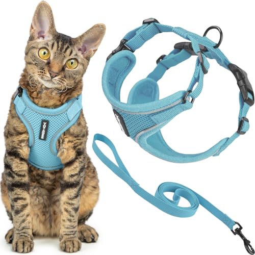 Voyager Escape-Proof Step-in Lock Cat Harness & 5ft Neoprene-Handle Leash Set All-Weather Mesh with Reflective Stitching for Small to Large Cats by Best Pet Supplies, Baby Blue (327), XXS - color: Baby Blue (327), size: XXS (Chest: 11.5 - 14")