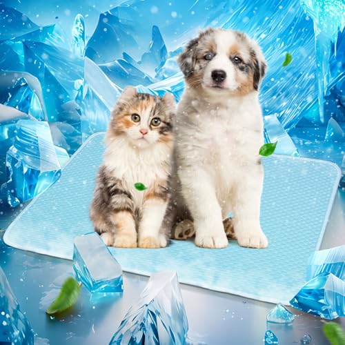 Mora Pets Dog Cooling Mat Instant Self Cooling Pad for Dogs & Cats Breathable Washable Summer Pet Cool Mat Indoor Outdoor, Puppy Cold Blanket for Floor Crate Car Travel Use Small 28'' x 22'' Blue - color: Light Blue, size: 28'' x 22'' (Small)