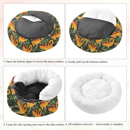 Pet Bed Chameleons Orange Print, 18" Small Dog Cuddler with Anti-Slip Bottom, Cute Pattern Round Sofa for Indoor Puppies & Kittens, All-Season Comfort - size: Small