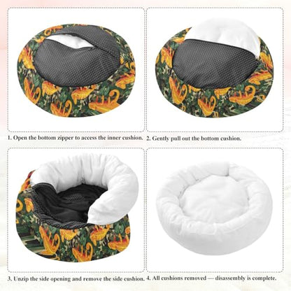 Pet Bed Chameleons Orange Print, 18" Small Dog Cuddler with Anti-Slip Bottom, Cute Pattern Round Sofa for Indoor Puppies & Kittens, All-Season Comfort - size: Small