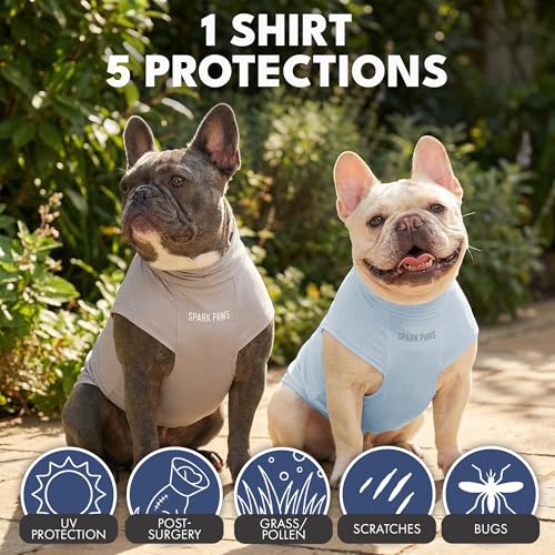 Spark Paws Sunblock Dog T-Shirt, SPF30 Protection, Lightweight Breathable Quick Dry for Dogs with Sensitive Skin - Blue & Grey (Set of 2) - S - color: Blue & Grey, size: S: 5-10lbs