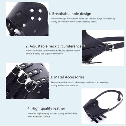 Soft PU Leather Dog Muzzles for Small Medium Large Dogs,Ajustable Breathable Dog Mouth Guard Cover to Prevent Biting Barking Chewing (Black, 1#XS) - color: Black, size: 1#XS