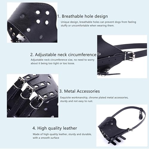 Soft PU Leather Dog Muzzles for Small Medium Large Dogs,Ajustable Breathable Dog Mouth Guard Cover to Prevent Biting Barking Chewing (Black, 5#XL) - color: Black, size: 5#XL