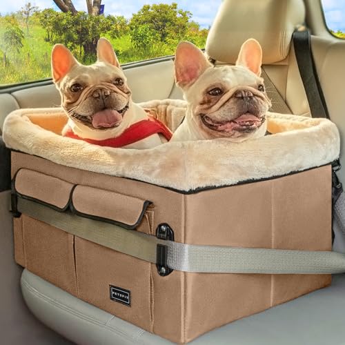 Petsfit Dog Booster Car Seat for Medium Dog or 2 Small Dogs with Patent Buckles, Washable Pad, Upgraded Pet Car Seat for Dogs Up to 45 lbs (Medium, Tan) - color: Tan, size: Medium