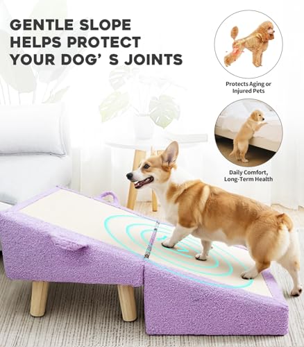 Dog Ramp for Small Dogs and Cats – 2-in-1 Dog Ramp for Couch and Low Bed, 16.5'' Foldable Wooden Pet Ramp, Sturdy Multi-Use Split Ottoman Design, Light Purple - color: Light Purple