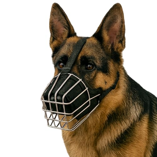 Dog Muzzle Adjustable Durable Metal Wire Basket for Large (M) - size: M