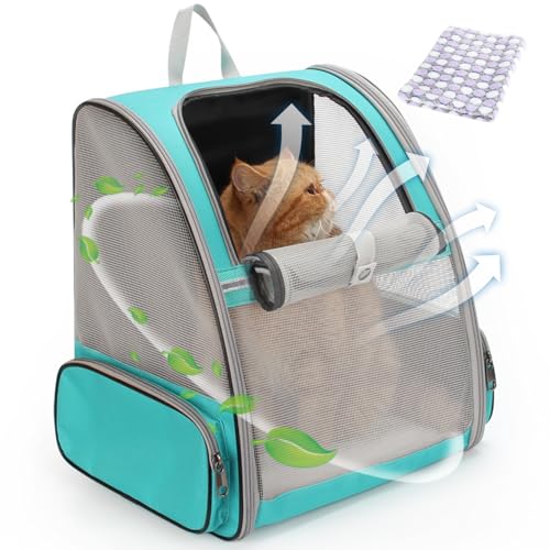 Lollimeow Cat Backpack Carrier, Ideal for Small Animals & Puppies, Airline Approved,Safe for Travel, Hiking, Vet Transport & Outdoor Use Fully Ventilated Design for Ultimate Comfort On-the-Go - color: Mesh Green