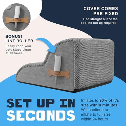 PAWZY Dog Stairs for Bed & Couch, 2-Step Foam Pet Steps 12” High for Small Dogs & Cats up to 60 lbs, Wide Non-Slip Stairs, Waterproof Washable Zipper Cover, No Assembly, Grey - 2 Pack - size: 2 Step