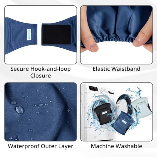 Paw Legend Washable Dogs Diapers Male Dog Belly Bands for Male Dogs Diapers Reusable Puppy & Doggie Diapers Male (3 Pack, X-Small) - color: Navy, Black, Grey., size: X-Small
