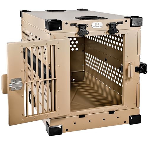 K9 Kennel Boss Aluminum Collapsible Dog Crate, Heavy Duty Folding Kennel - Small (Tan) - color: Tan, size: 30.6"L x 22.8"W x 25.7"H