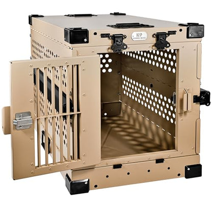 K9 Kennel Boss Aluminum Collapsible Dog Crate, Heavy Duty Folding Kennel - Small (Tan) - color: Tan, size: 30.6"L x 22.8"W x 25.7"H