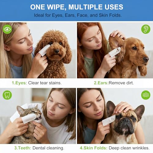 Vet-Recommended Dog & Cat Finger Wipes, Coconut Scent 60 Count, Gentle Dental Wipes Freshen Breath, Remove Plaque & Tartar, Clean Tear Stains & Ears, Replace Toothbrush & Paste for Timid Shy Pets
