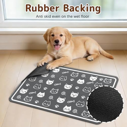 Dog Food Mat for Bowls, Absorbent Quick Dry Dog Cat Mats for Food and Water, Non-Slip Backing Pet Mat Pet Supplies - Cute Cat Pattern - color: Cat1