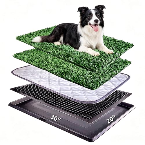 Dog Grass Pad with Tray 30"X20" - Portable Artificial Turf Potty Training Pee Mat for Large or Medium Dogs, Indoor/Outdoor Dog Litter Box for Balcony/Patio, Washable Reusable Fake Grass - size: 30"×20"