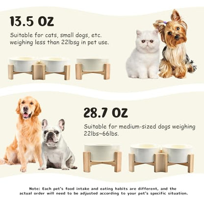 SPUNKYJUNKY 15° Slanted Ceramic Dog and Cat Bowl with Wooden Stand, Tilted Bulldog Food and Water Bowl No Slip Non-Spill for Cats Medium Dogs Big Face Pets 28.7 OZ (3.6 Cups, Beige) - color: Beige, size: 3.6 CUPS × 1