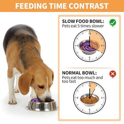 Slow Feeder Dog Bowls Insert, Bestalk Soft Silicone Slow Eating Feeder Insert with Suction Cups for Small, Medium and Large Dogs, Fit into Basic and Elevated Bowls - color: Purple, size: L